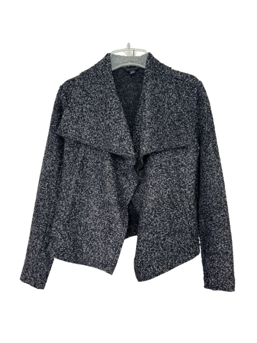 Ann Taylor Open Front Draped Sweater Jacket Small Gray Marled Knit Wool Blend